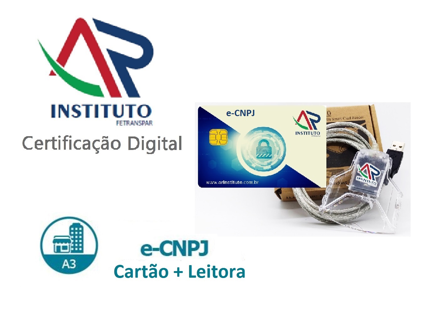 e-CNPJ A3 EM CARTÃO INTELIGENTE + LEITORA (validade de 01 ano)